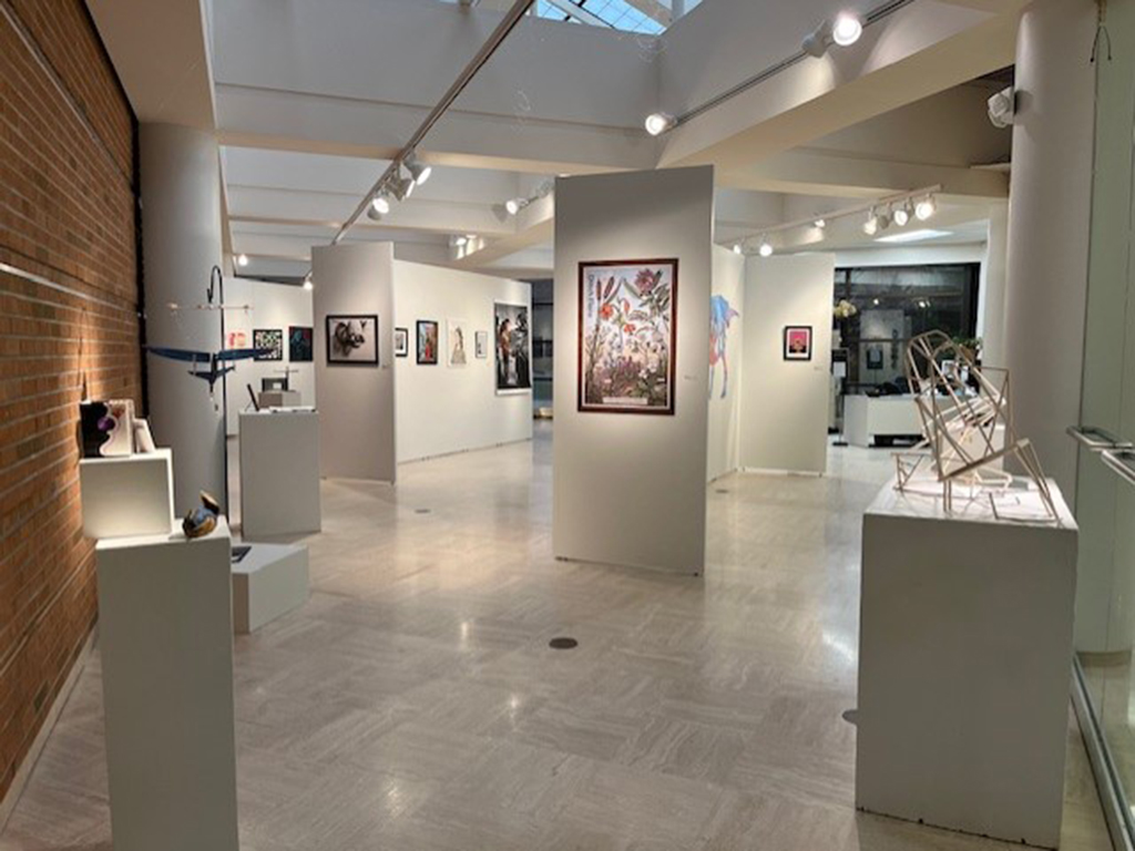 looking south in the student show with various works of art